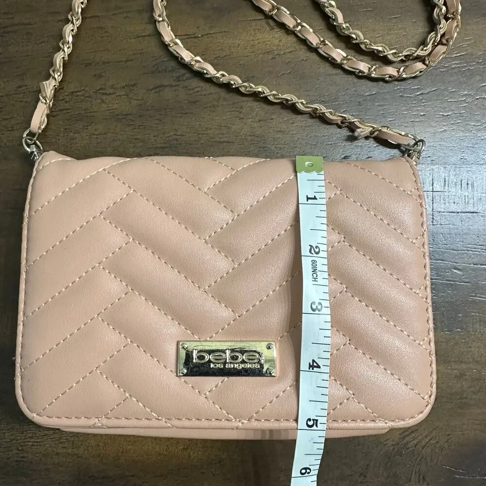Bebe Los Angeles Blush Quilted Crossbody Chain Strap‎ Mini Bag